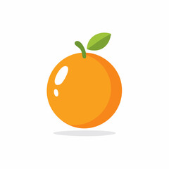 Cute orange fruit vector icon with green leaf flat design illustration