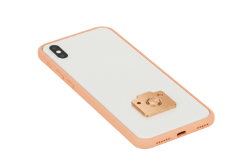 Peach phone case with camera pop socket isolated, modern smartphone accessory for mobile photography and social media content creation