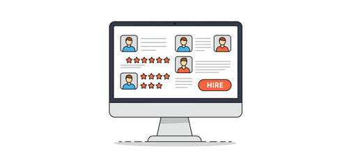 online recruitment hiring candidates from an online applicant pool reviewing job application ratings on a job portal for a talent search campaign.