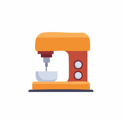 Illustration of Stand Mixer in Orange and Red with Bowl, Kitchen Appliance for Food Preparation and Baking