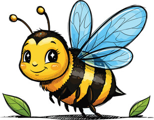 Cartoon bee vector illustration, cute insect character, smiling honeybee with wings, children’s nature design, cheerful bug art, educational animal drawing