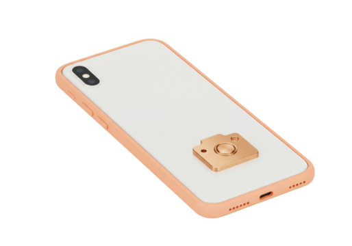 Peach phone case with camera pop socket isolated, modern smartphone accessory for mobile photography and social media content creation