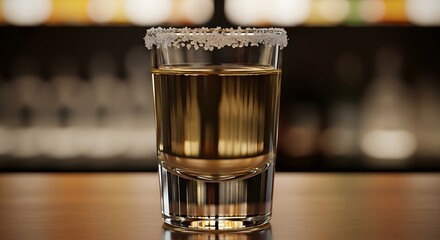 Tequila shot glass salt rim bar setting.