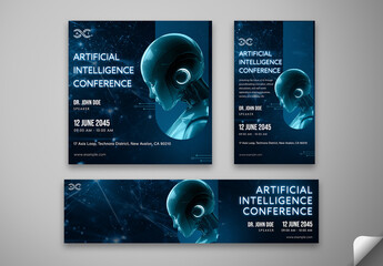 Editable AI Conference Social Media Pack – Futuristic Templates for Artificial Intelligence Summits and Tech Events