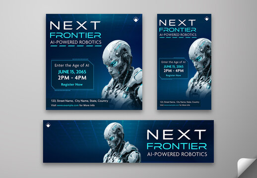 Editable AI Robotics Event Template &ndash; Futuristic Blue Theme for Next-Gen Technology Conference Promotion