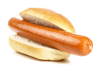 Hot Sausage in a Bun isolated  on white Background