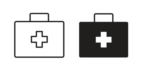 Obraz premium First aid kit icon flat black and white logo