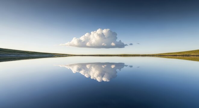 Tranquil Lake Reflection Serene Cloudscape on Water