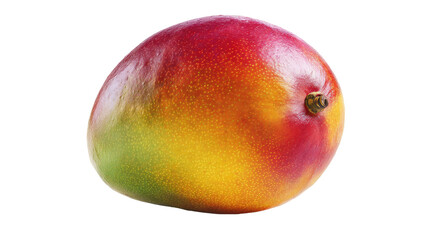 Close-up of a ripe mango, showcasing vibrant hues of red, yellow, and green against a black backdrop