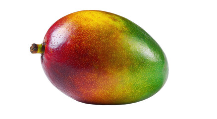 A vibrant close-up of a colorful mango with varying shades of red, yellow, and green