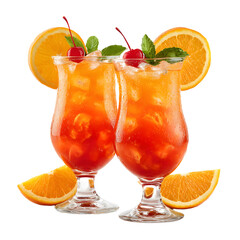 Two Vibrant Orange Cocktails with Orange Slices - Refreshing Summer Drink Concept