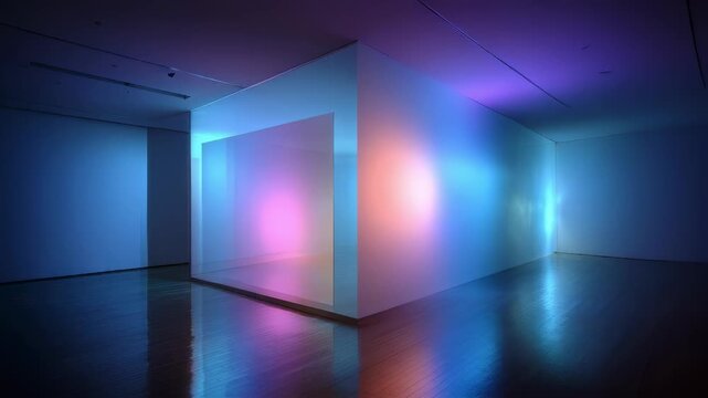 Medium shot focusing on a wall coated with lightingresponsive paint that dynamically alters hues under different indoor light intensities while the surrounding area remains