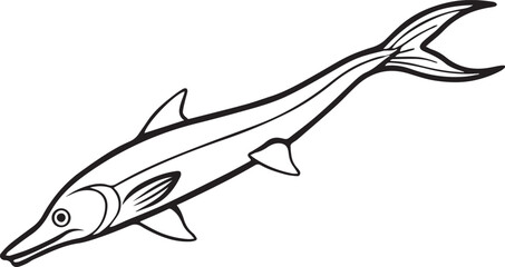 paddlefish outline vector illustration line art