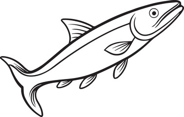 pike fish outline vector illustration line art