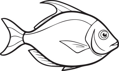 pomfret fish outline vector illustration line art