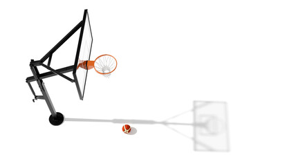 Long Shadows Basketball hoop isolated on white background . 3d Render