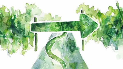 A vibrant watercolor illustration of a winding road with lush greenery, symbolizing nature's beauty and direction.
