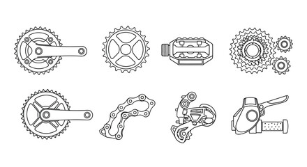 Detailed bicycle components set mechanical engineering design elements for cycling enthusiasts vector