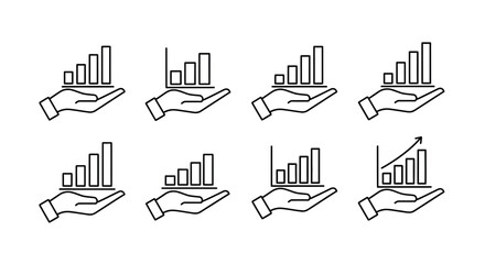 Fototapeta premium Business growth concept hand holding upward bar chart icons set graphic elements vector