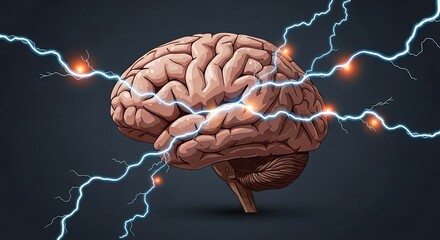 Human Brain with Electrical Discharges Representing Thought and Neural Activity.