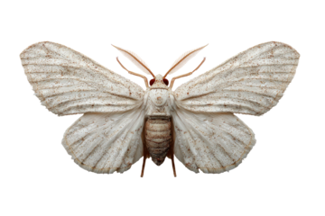 Overhead studio shot of a moth specimen with wings spread wide against a black backdrop