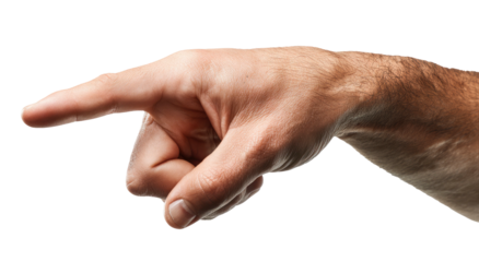 A right hand with a forefinger pointing straight ahead on a transparent background