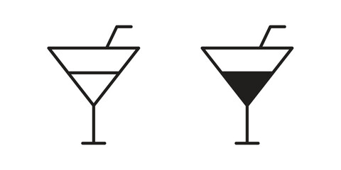 Martini glass icon flat black and white logo