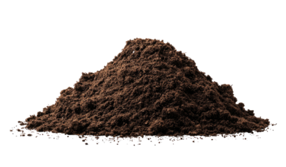 Close-up of a dark brown soil pile against a stark black background