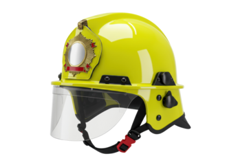 Yellow firefighter helmet isolated, protective headgear for firemen and emergency responders on a clean backdrop