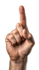 Human hand with extended index finger isolated on white background, photorealistic detail