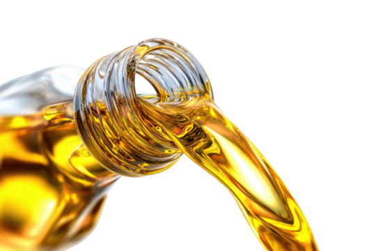 Close-up of golden liquid pouring from a bottle against a black background