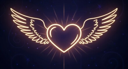 Luminous Winged Heart Neon Light Illustration.