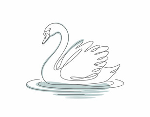 A beautiful line drawing of a swan gliding gracefully on a calm water surface, symbolizing serenity, beauty, and elegance in nature and art.