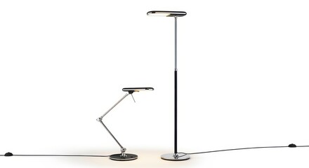 Modern LED lighting featuring a flexible desk lamp and floor lamp
