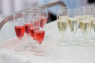 Poured champagne in crystal glass