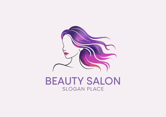 An elegant logo design for a beauty salon featuring a stylized female profile, highlighting beauty and sophistication in a contemporary artistic manner.