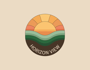 A vibrant stylized image of a sunset over rolling hills showcases a beautiful horizon view, perfect for evoking feelings of serenity and nature's beauty.