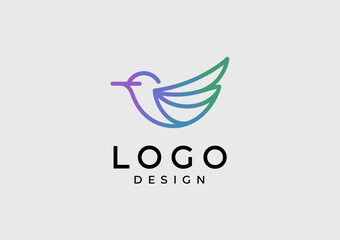 A beautifully designed bird with flowing lines in gradient colors suggests flight and freedom, embodying creativity and inspired design in this modern artistic logo.
