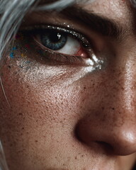Futuristic Fashion Portrait with Metallic Silver Skin and Minimalist Background