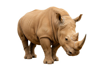 Majestic rhinoceros isolated PNG, large African mammal with thick skin and prominent horn on transparent background