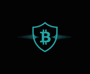 An eye-catching logo showcasing a shield with a Bitcoin symbol, representing security and trust in the cryptocurrency industry, ideal for financial technology branding.