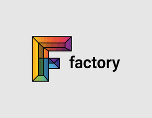 This vibrant F-shaped logo features a geometric design in rainbow colors, perfect for branding in a creative and modern industry such as technology or design.