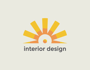 This image showcases a logo for 'Interior Design' incorporating bright colors and a sun motif, reflecting creativity and innovation in the interior design industry.