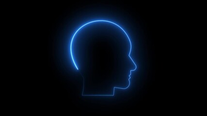 Glowing blue neon human head silhouette outline on black background abstract concept of thought mind intelligence science technology digital identity - Powered by Adobe