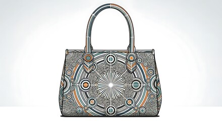 Elegant Handbag with Intricate Geometric Pattern and Metallic Accents.