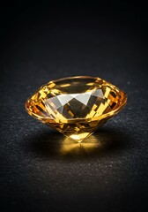 Bright Gold Diamond on Dark Background with Reflective Surface