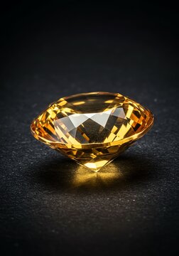 Bright Gold Diamond on Dark Background with Reflective Surface