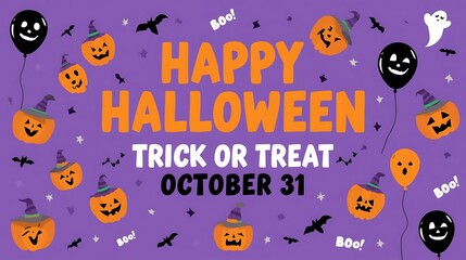 A spooky halloween party invitation design featuring a pumpkin vector illustration with a bat silhouette under an autumn moon on a dark night banner