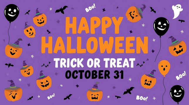 A spooky halloween party invitation design featuring a pumpkin vector illustration with a bat silhouette under an autumn moon on a dark night banner