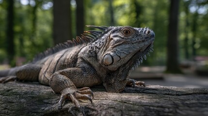 Iguana on Log in Forest